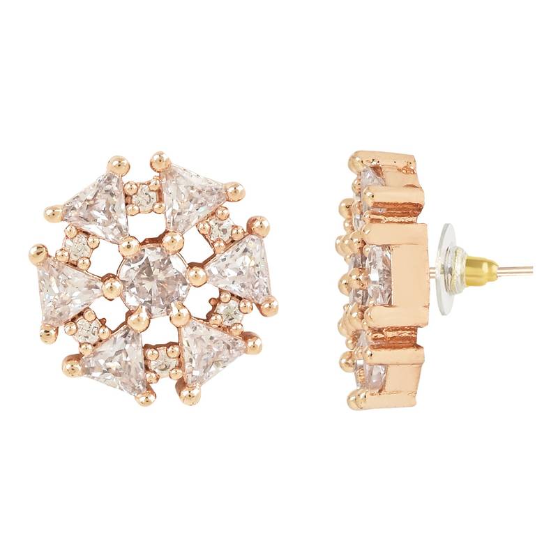 Stylish Rose Gold Plated CZ and American Diamond Fashionable Look Stud Earrings For Women/Girls 