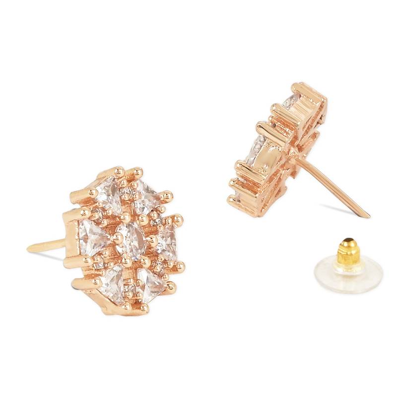Stylish Rose Gold Plated CZ and American Diamond Fashionable Look Stud Earrings For Women/Girls 
