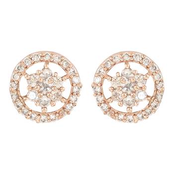 Stylish Rose Gold Plated CZ and American Diamond Fashionable Look Stud Earrings For Women/Girls  2