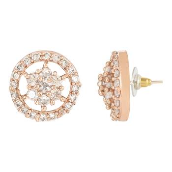 Stylish Rose Gold Plated CZ and American Diamond Fashionable Look Stud Earrings For Women/Girls  3