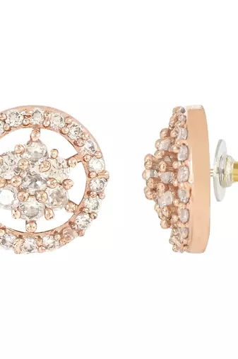 Stylish Rose Gold Plated CZ and American Diamond Fashionable Look Stud Earrings For Women/Girls 