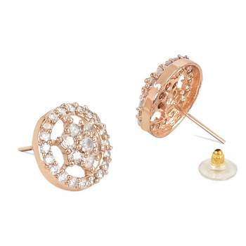 Stylish Rose Gold Plated CZ and American Diamond Fashionable Look Stud Earrings For Women/Girls  4