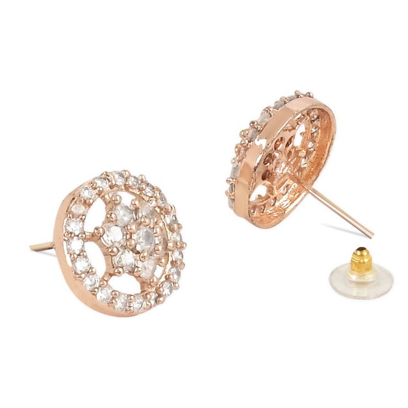 Stylish Rose Gold Plated CZ and American Diamond Fashionable Look Stud Earrings For Women/Girls 