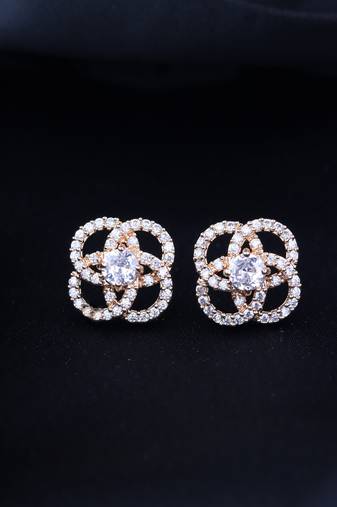 Stylish Rose Gold Plated CZ and American Diamond Fashionable Look Stud Earrings For Women/Girls 
