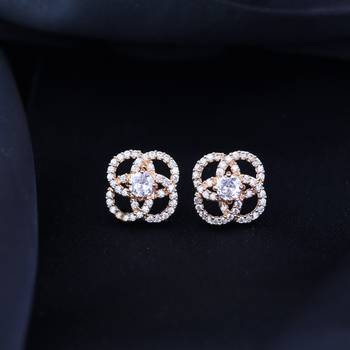 Stylish Rose Gold Plated CZ and American Diamond Fashionable Look Stud Earrings For Women/Girls  1