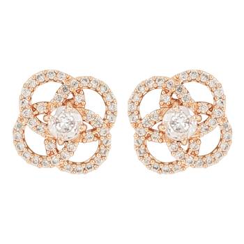 Stylish Rose Gold Plated CZ and American Diamond Fashionable Look Stud Earrings For Women/Girls  2