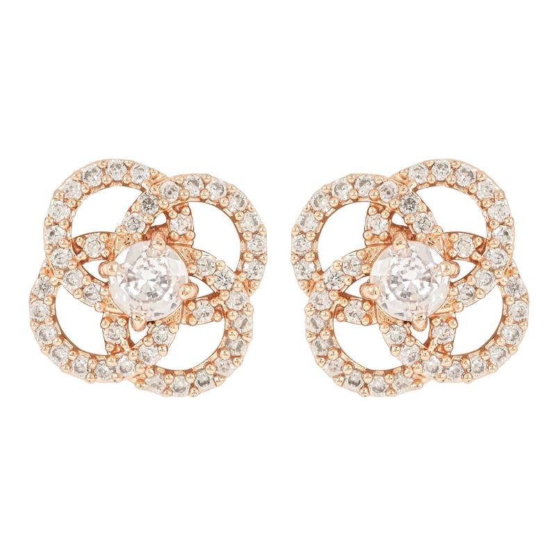 Stylish Rose Gold Plated CZ and American Diamond Fashionable Look Stud Earrings For Women/Girls 