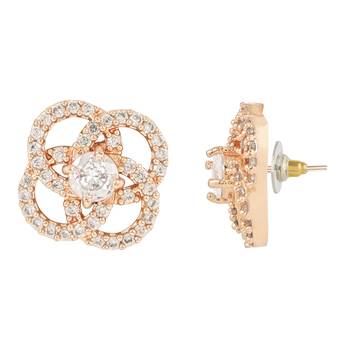 Stylish Rose Gold Plated CZ and American Diamond Fashionable Look Stud Earrings For Women/Girls  3