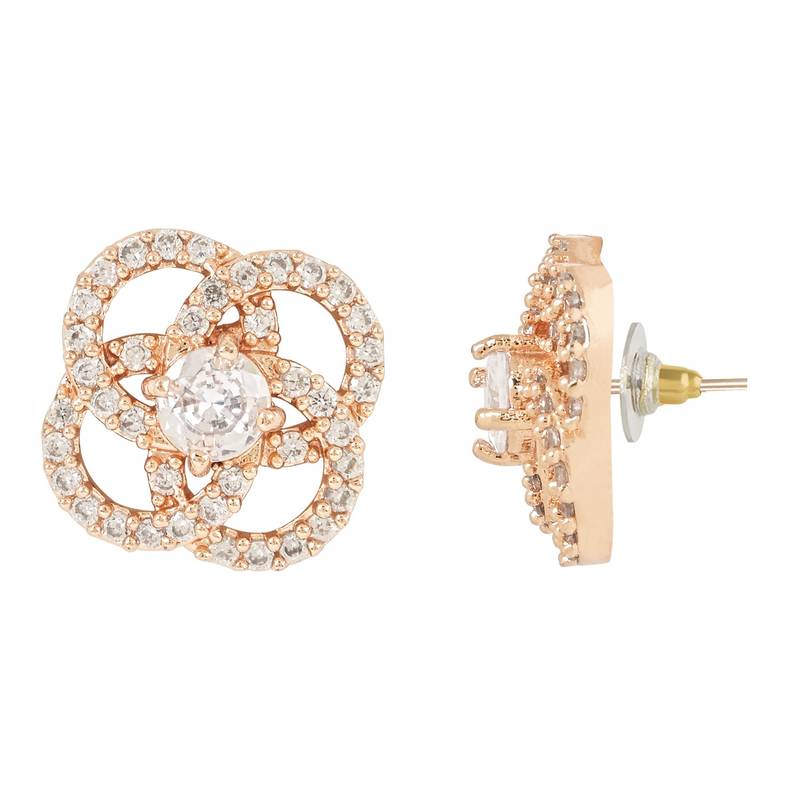 Stylish Rose Gold Plated CZ and American Diamond Fashionable Look Stud Earrings For Women/Girls 