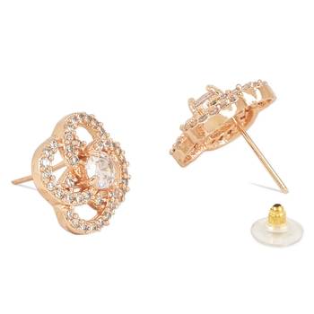 Stylish Rose Gold Plated CZ and American Diamond Fashionable Look Stud Earrings For Women/Girls  4