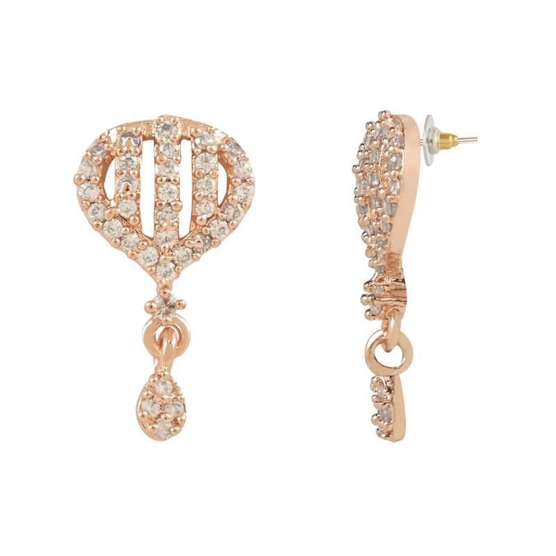 Stylish Rose Gold Plated CZ and American Diamond Fashionable Look Drop Earrings For Women/Girls 