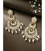 Gold Plated Traditional White Kundan Studded Pearl Handcrafted Dangle Chandbali Earrings