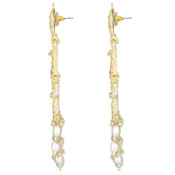 Gold Plated Traditional White Kundan Studded Pearl Handcrafted Dangle Chandbali Earrings 4