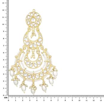 Gold Plated Traditional White Kundan Studded Pearl Handcrafted Dangle Chandbali Earrings 5