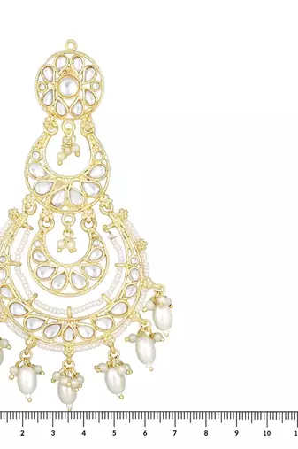 Gold Plated Traditional White Kundan Studded Pearl Handcrafted Dangle Chandbali Earrings