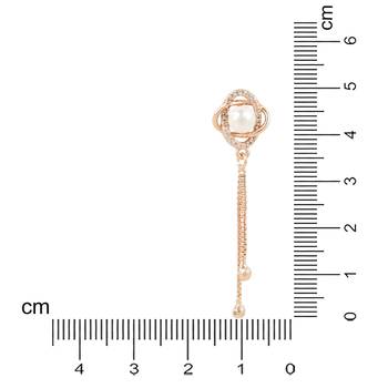 Sparkling Rose Gold Plated Floral Shape Stud CZ American Diamond Pearl Studed Tassel Drop Fashionable Earrings 5