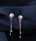 Sparkling Glamorous Rose Gold Plated Floral Shape Stud CZ and American Diamond Tassel Drop Fashionable Earrings