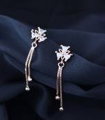 Sparkling Glamorous Rose Gold Plated Floral Shape Stud CZ and American Diamond Tassel Drop Fashionable Earrings