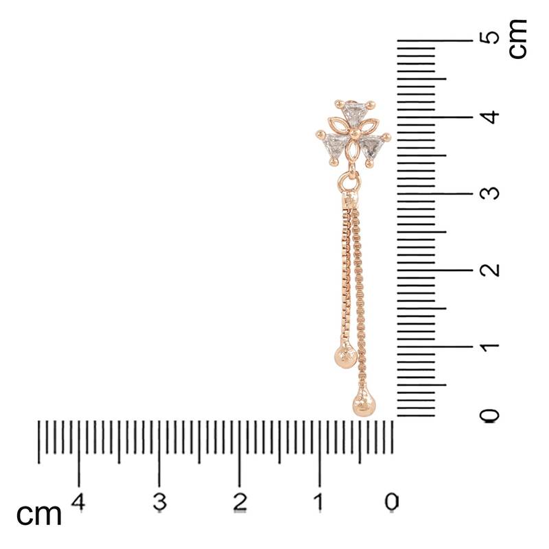 Sparkling Glamorous Rose Gold Plated Floral Shape Stud CZ and American Diamond Tassel Drop Fashionable Earrings