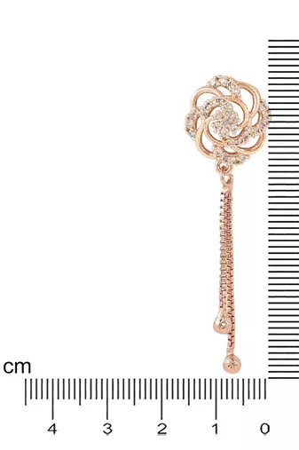 Sparkling Glamorous Rose Gold Plated Floral Shape Stud CZ and American Diamond Tassel Drop Fashionable Earrings