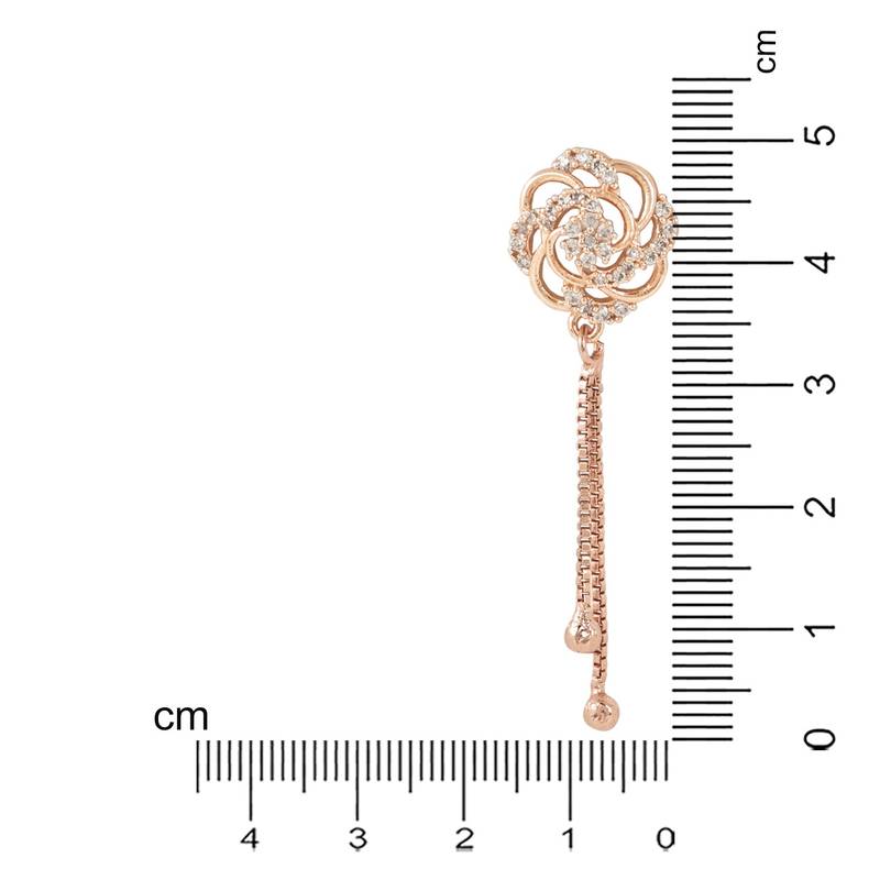 Sparkling Glamorous Rose Gold Plated Floral Shape Stud CZ and American Diamond Tassel Drop Fashionable Earrings