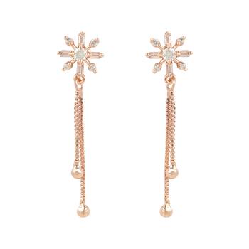 Sparkling Glamorous Rose Gold Plated Floral Shape Stud CZ and American Diamond Tassel Drop Fashionable Earrings 2