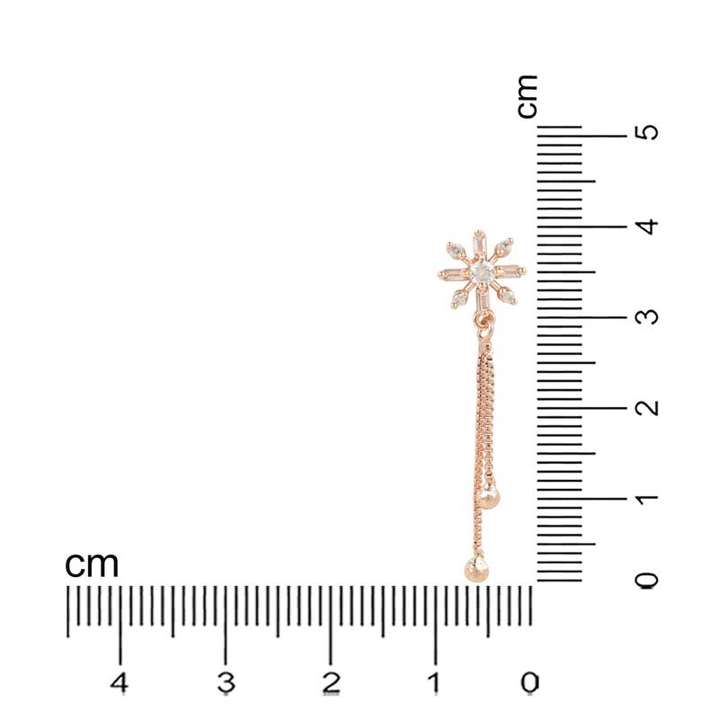 Sparkling Glamorous Rose Gold Plated Floral Shape Stud CZ and American Diamond Tassel Drop Fashionable Earrings