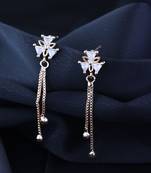 Sparkling Glamorous Rose Gold Plated Floral Shape Stud CZ and American Diamond Tassel Drop Fashionable Earrings