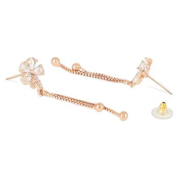 Sparkling Glamorous Rose Gold Plated Floral Shape Stud CZ and American Diamond Tassel Drop Fashionable Earrings 2