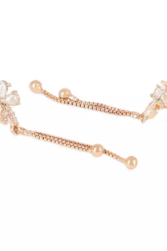 Sparkling Glamorous Rose Gold Plated Floral Shape Stud CZ and American Diamond Tassel Drop Fashionable Earrings