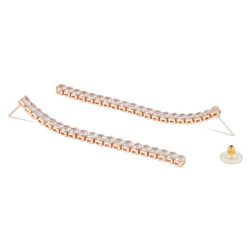 Sparkling Glamorous Rose Gold Plated CZ and American Diamond Tassel Drop Fashionable Earrings
