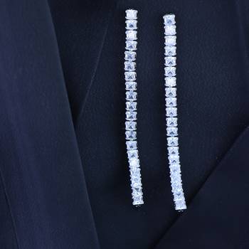 Sparkling Glamorous Silver Plated CZ and American Diamond Tassel Drop Fashionable Earrings for Women/Girls 1