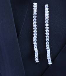 Sparkling Glamorous Silver Plated CZ and American Diamond Tassel Drop Fashionable Earrings for Women/Girls