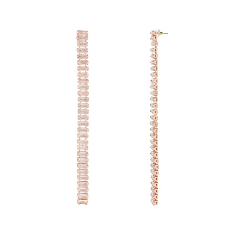 Sparkling Glamorous Rose Gold Plated CZ and American Diamond Tassel Drop Fashionable Earrings for Women/Girls