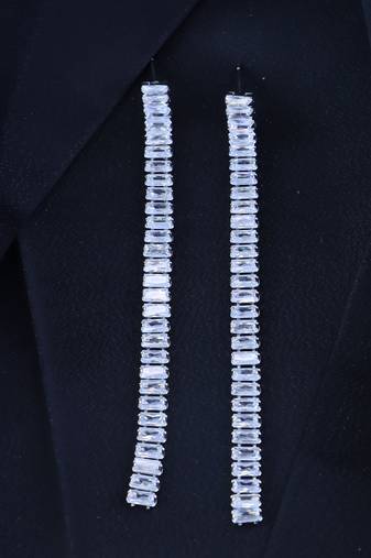 Sparkling Glamorous Silver Plated CZ and American Diamond Tassel Drop Fashionable Earrings for Women/Girls