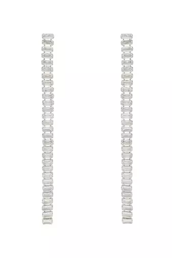 Sparkling Glamorous Silver Plated CZ and American Diamond Tassel Drop Fashionable Earrings for Women/Girls