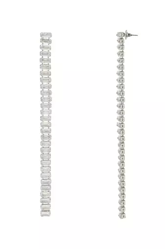 Sparkling Glamorous Silver Plated CZ and American Diamond Tassel Drop Fashionable Earrings for Women/Girls