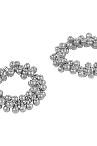 Navratri Ethnic Silver Oxidised Afghani Ghungroo Style Hoop Earrings For Women/Girls 