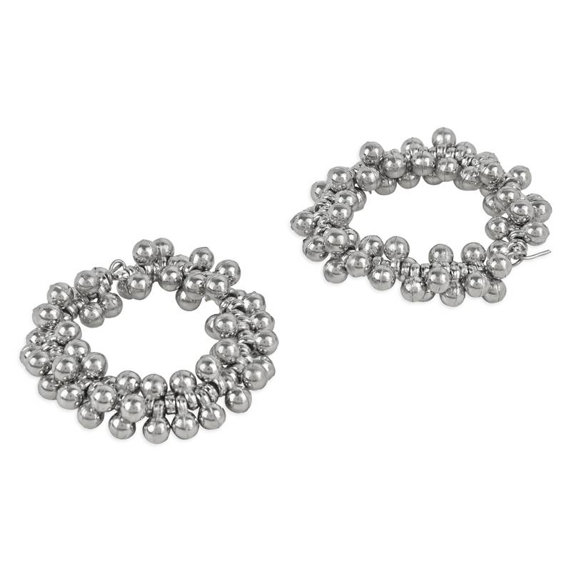 Navratri Ethnic Silver Oxidised Afghani Ghungroo Style Hoop Earrings For Women/Girls 