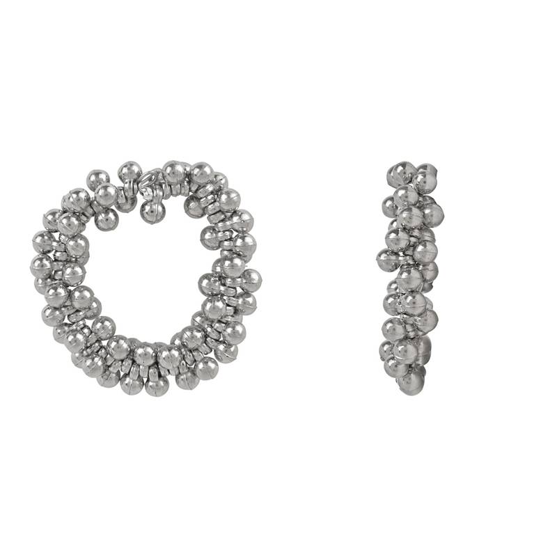 Navratri Ethnic Silver Oxidised Afghani Ghungroo Style Hoop Earrings For Women/Girls 