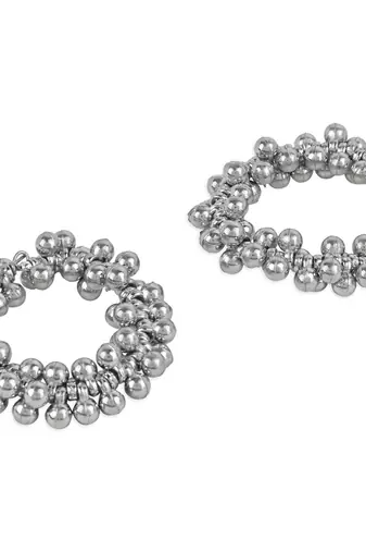 Navratri Ethnic Silver Oxidised Afghani Ghungroo Style Hoop Earrings For Women/Girls 
