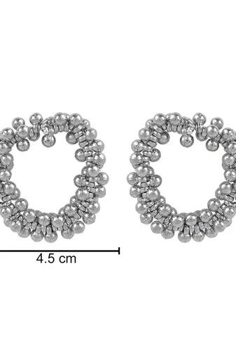 Navratri Ethnic Silver Oxidised Afghani Ghungroo Style Hoop Earrings For Women/Girls 