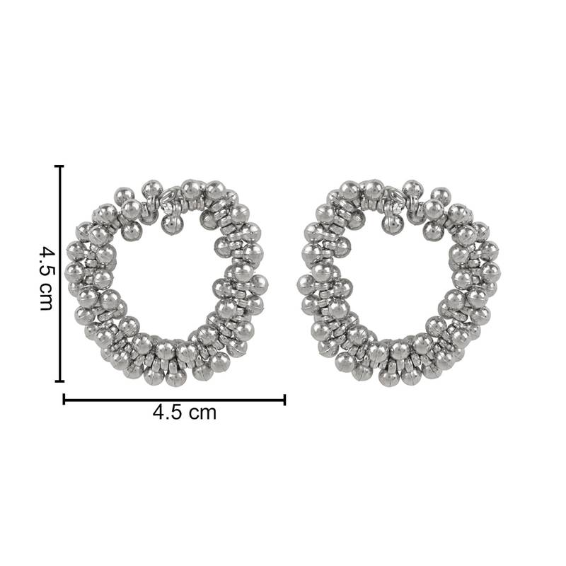Navratri Ethnic Silver Oxidised Afghani Ghungroo Style Hoop Earrings For Women/Girls 