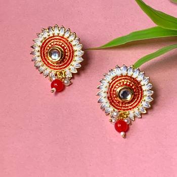 Traditonal Floral Meenakari Pearl Drop Stud Earring For Women & Girls  1