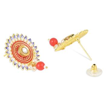 Traditonal Floral Meenakari Pearl Drop Stud Earring For Women & Girls  2