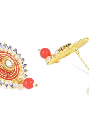 Traditonal Floral Meenakari Pearl Drop Stud Earring For Women & Girls 
