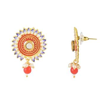 Traditonal Floral Meenakari Pearl Drop Stud Earring For Women & Girls  3