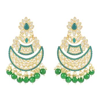 Traditional Handcrafted Pearl Kundan Beaded Chandbali Earrings for Women & Girls  1