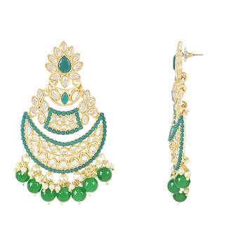 Traditional Handcrafted Pearl Kundan Beaded Chandbali Earrings for Women & Girls  2