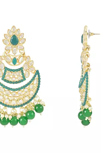 Traditional Handcrafted Pearl Kundan Beaded Chandbali Earrings for Women & Girls 